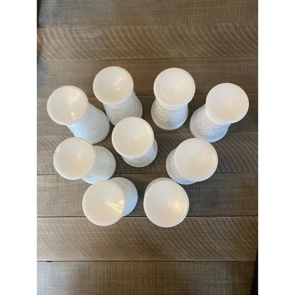 Vintage footed milk glass goblet cups with grapes and vine design - Picture 12 of 12